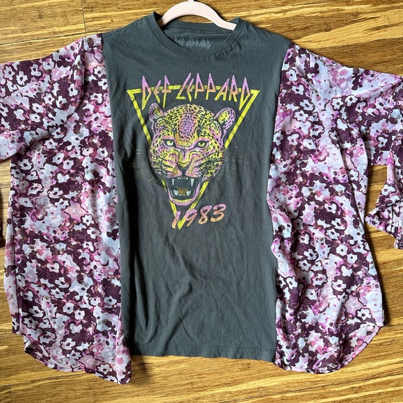 SOLD Upcycle Def Leppard Boho Floral Semi Sheer Top Blouse - One Of A Kind - Picture 15 of 15